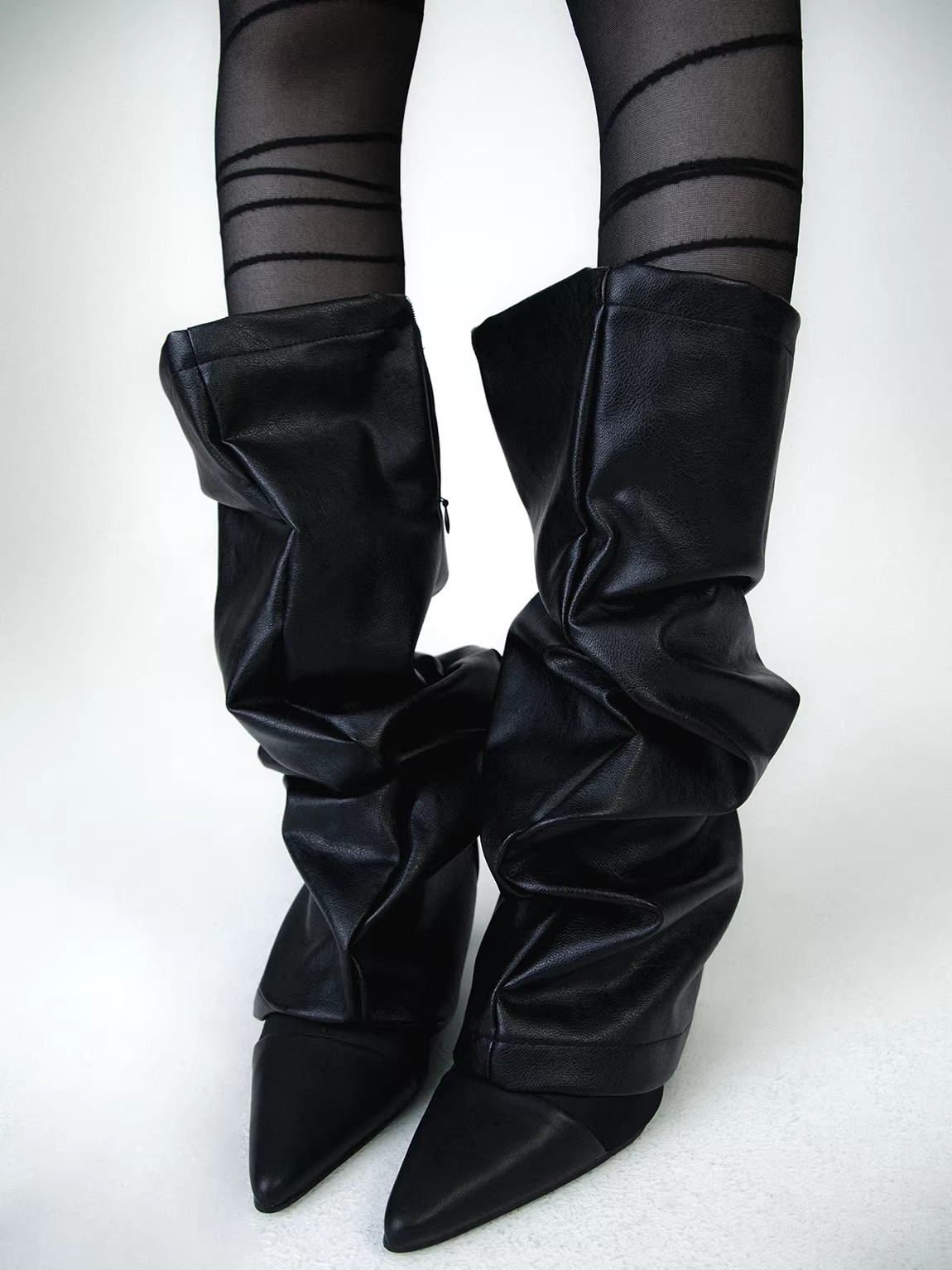 Knee Sleeve Pair - Chaussettes en cuir PU pour femmes,